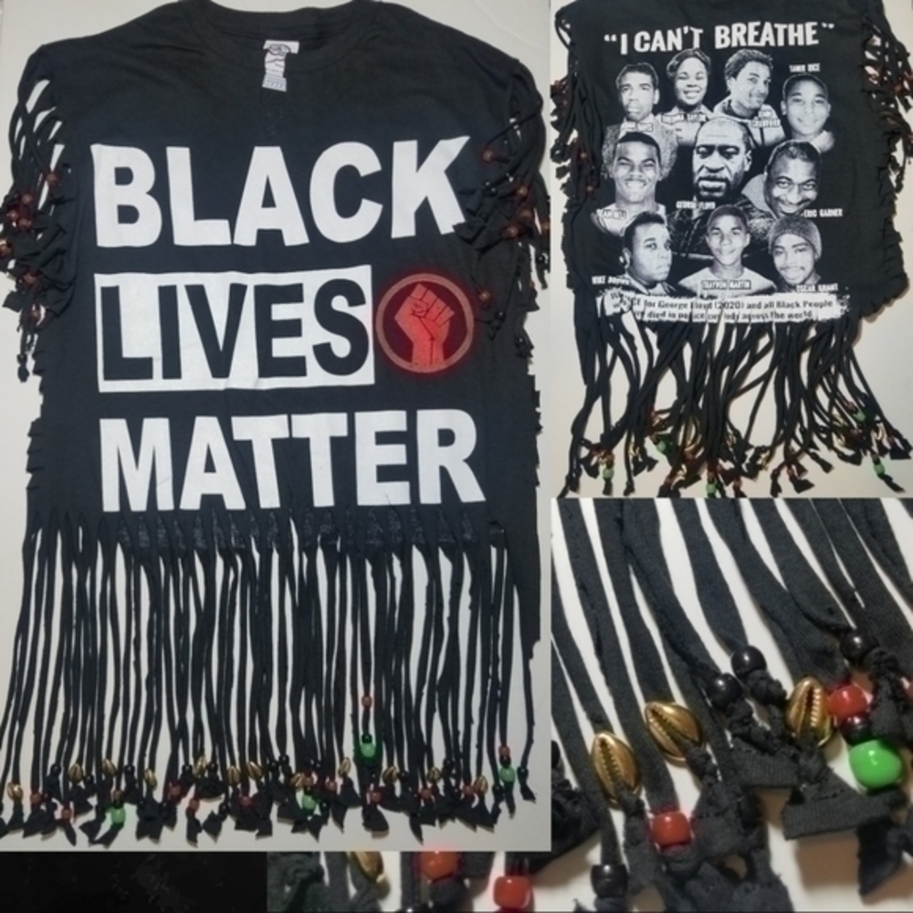 Black Lives Matter Bead Upcycled Statement T-Shirt